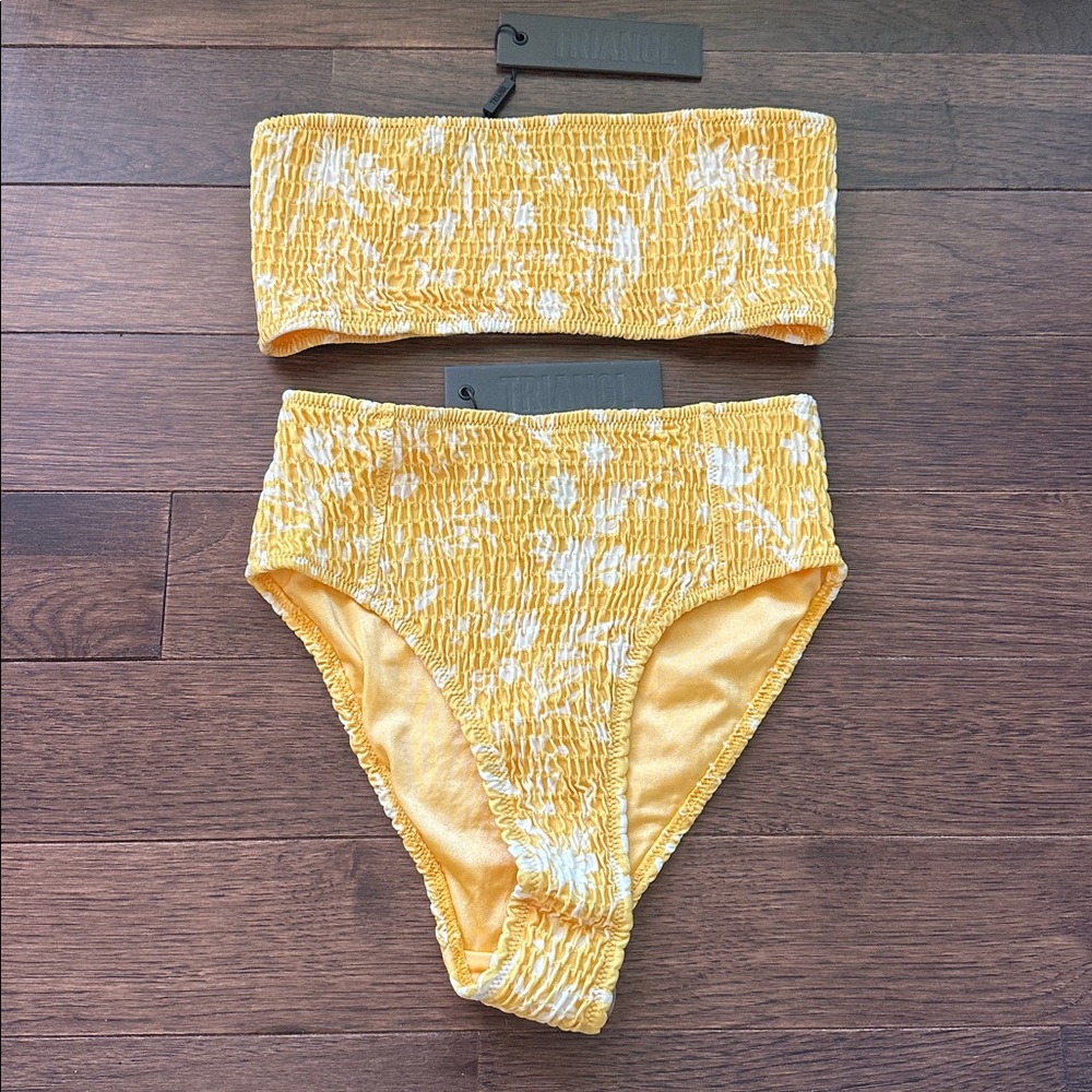 TRIANGL STRAPLESS TOP/HIGH WAIST BOTTOM YELLOW NEW WITG TAGS
